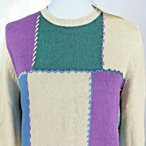 Ms Lee Colorblock Knit Pullover Sweater Teal Blue - Picture 2 of 9